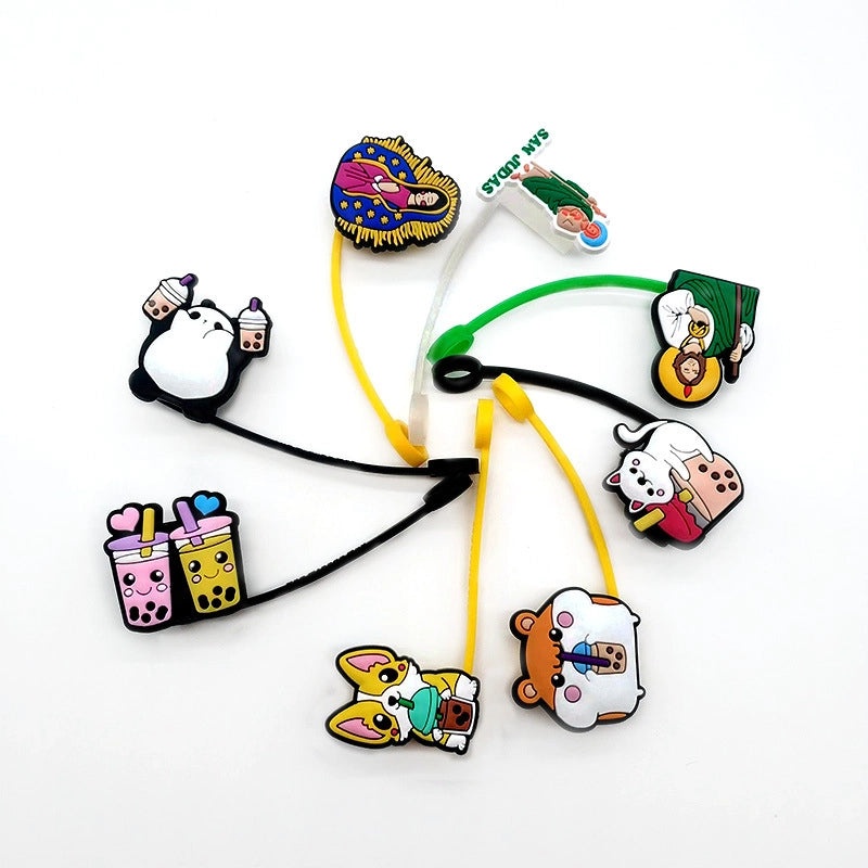 Cute Animal Letter Silicone Straw Cap for Drink Decorations Casual Elegant Style | Drink Accessories
