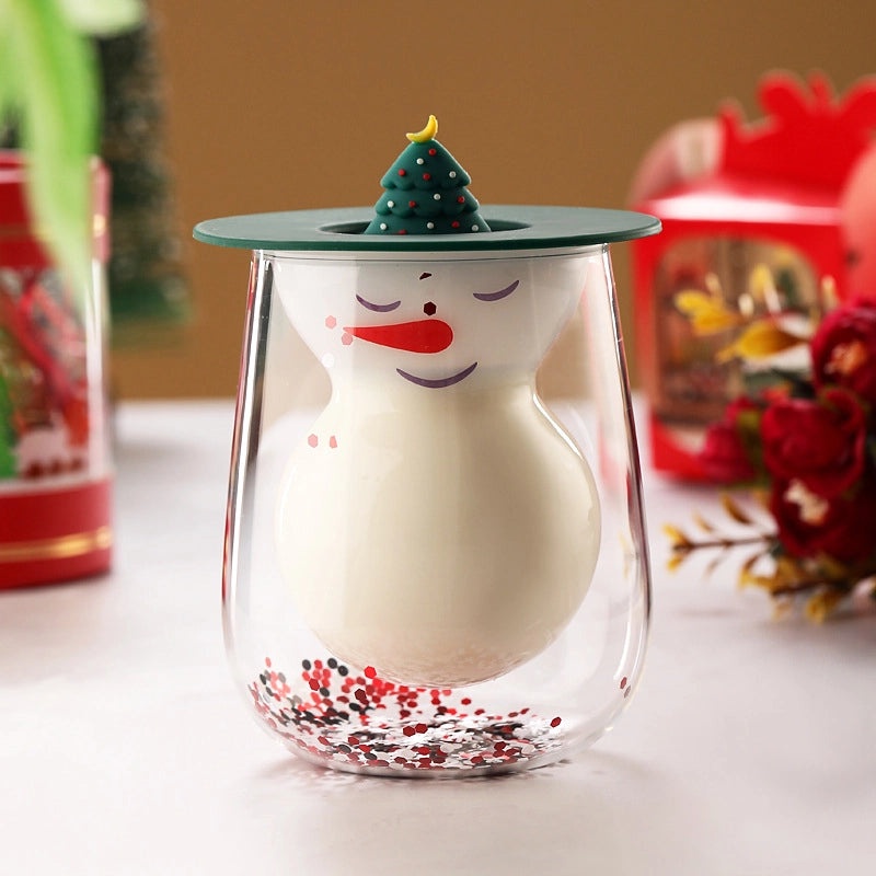 Christmas Cartoon Borosilicate Glass Water Bottle Casual Vacation Style | Drinkware & Water Bottles