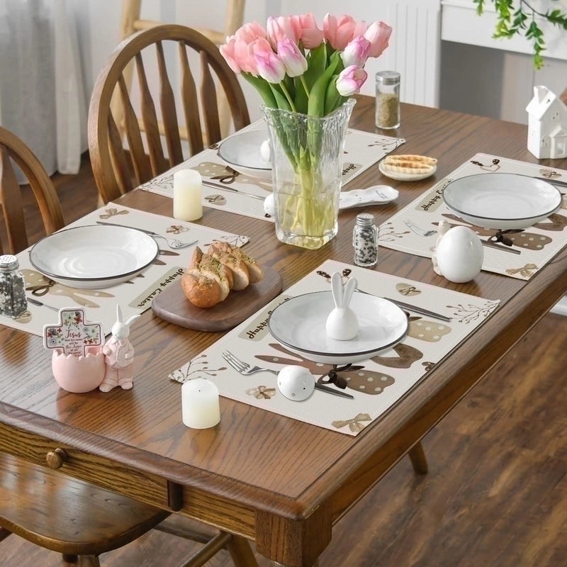 Adorable Rabbit and Heart Letter Linen Placemat for Dining Table Decor|Home Decor and Kitchen Accessories