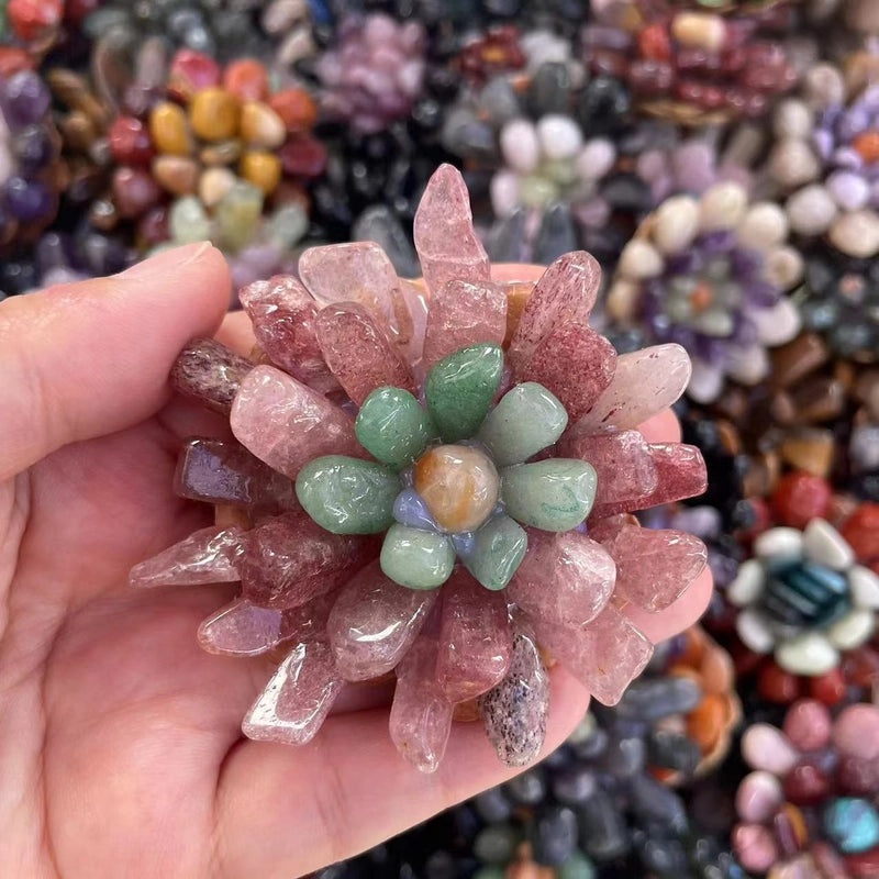 Modern Natural Gemstone Flower Ornament Daily Home Decor Accessory