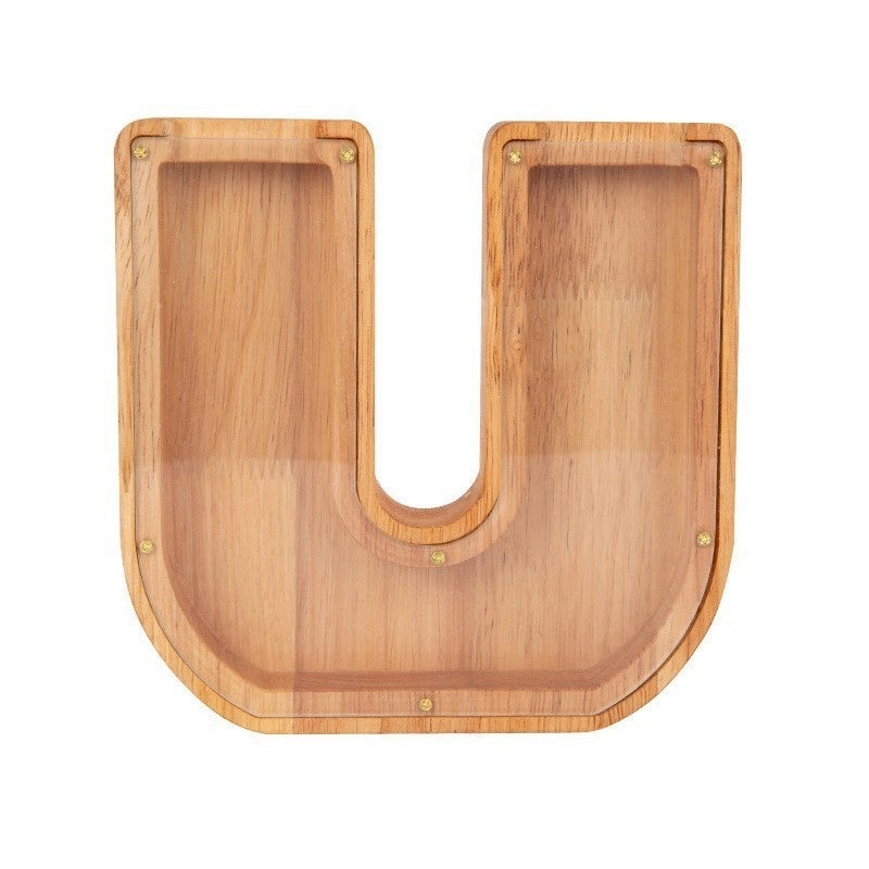 Wooden Piggy Bank with 26 English Letters Transparent Design|Piggy Banks & Money Boxes