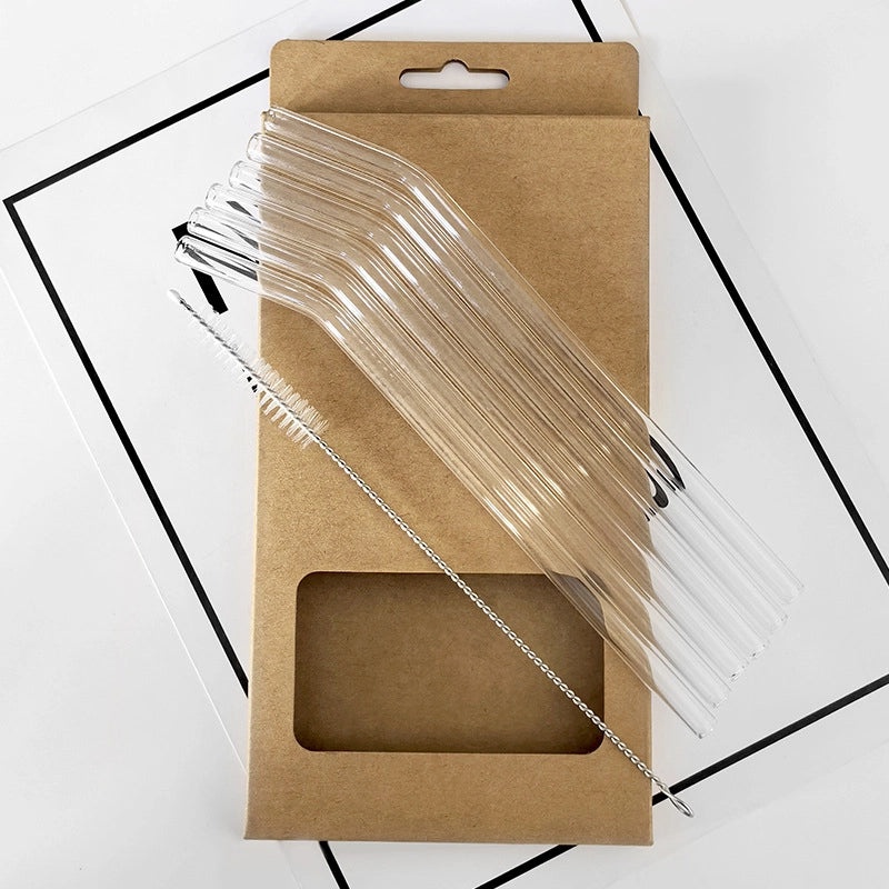 Neutral Transparent Borosilicate Glass Straws Set|Drinkware & Accessories