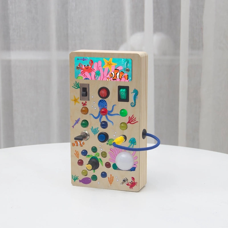 Children's Educational Wooden Busy Board with LED Light Switch | Early Learning Toys
