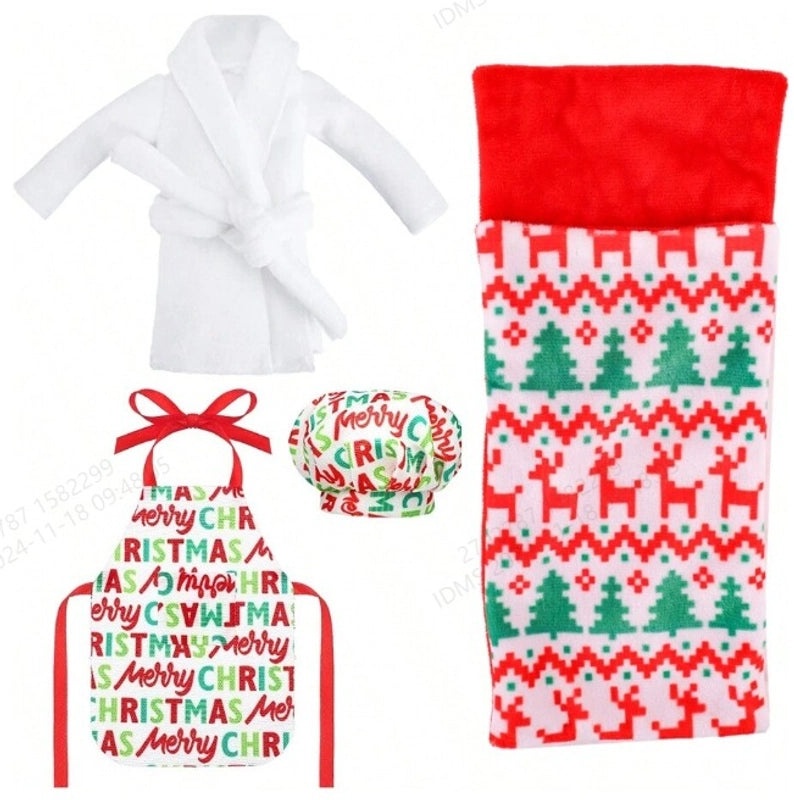 Christmas Elf Doll Accessories Set 4 pcs 26-30cm Bobby Doll Sleeping Bag Chef Clothes Nightgown|Doll Accessories