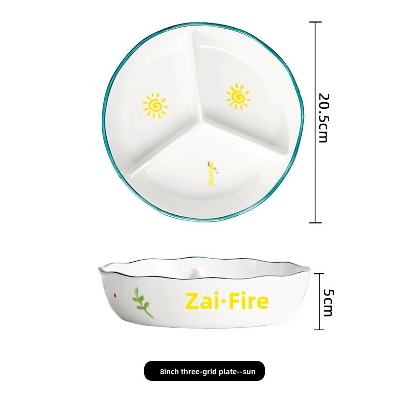 Ceramic Three-Compartment Bowl with Lid Microwave Safe Heat-Resistant Lunch Box Snack Plate|Kitchen & Dining