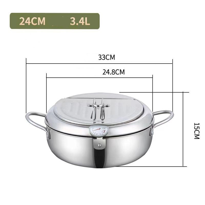 Japanese-Style 304 Stainless Steel Tempura Fryer with Double Bottom for Gas & Induction Cookers | Kitchen Cookware