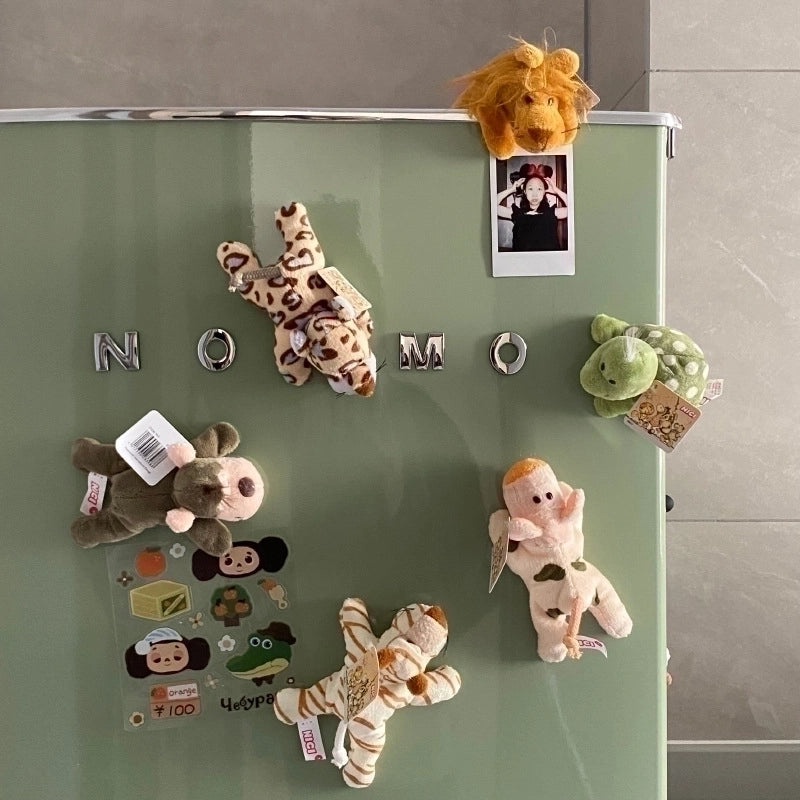 Cute Fried Fur Lion Plush Magnet Cartoon Animal Monkey Pig Refrigerator Sticker Rearview Mirror Doll Ornaments|Car Accessories