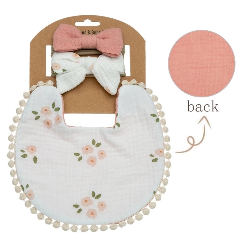 Double-layer Cotton Baby Bib with Bow Headband Set | Baby Accessories