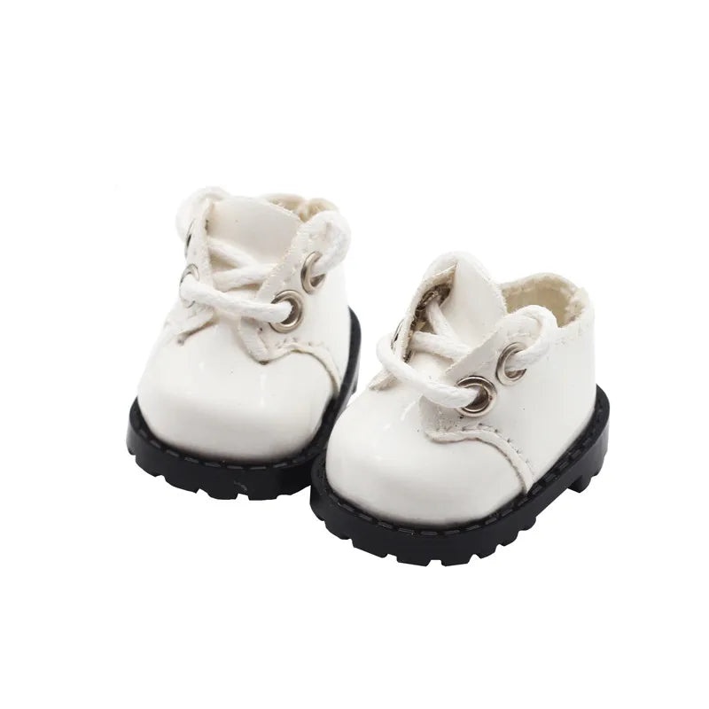 3.8x2.3cm Cotton Doll Shoes with 10cm Laces Shiny Round Toe Leather Tie Toy Footwear|Doll Accessories