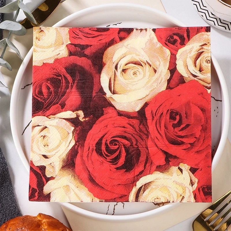 Romantic Rose Pattern Virgin Wood Pulp Kitchen Dining Napkins