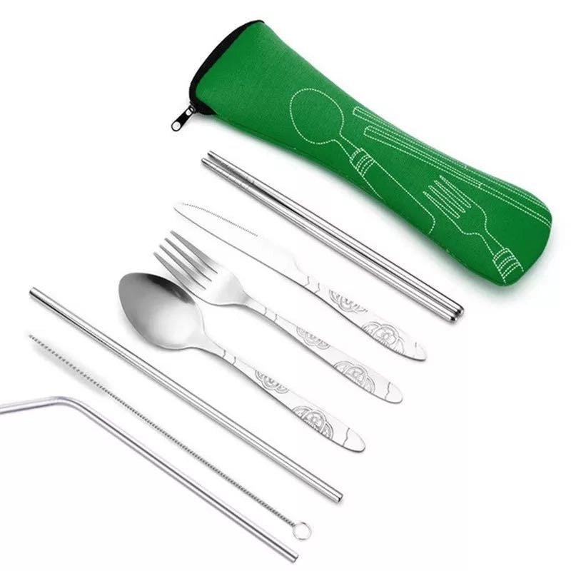 Portable Stainless Steel Western Steak Knife Fork Spoon Set with Creative Cloth Bag | Kitchen & Dining Cutlery Sets