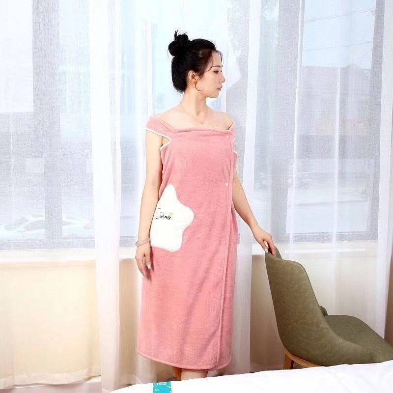 Coral Fleece Large Bath Towel with Pocket Women’s Wearable Bath Skirt Soft Absorbent Home Robe|Bath & Body Accessories