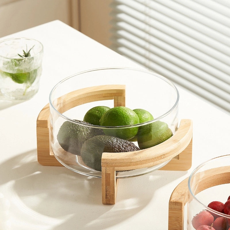 Wooden Glass Fruit Plate with Single Fruit Fork | Kitchen & Dining Accessories