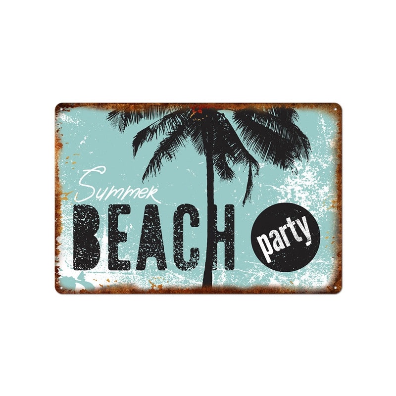 Beach Vintage Tin Sign Coffee Shop Wall Art Home Decor Frameless Hanging Painting|Home Decor