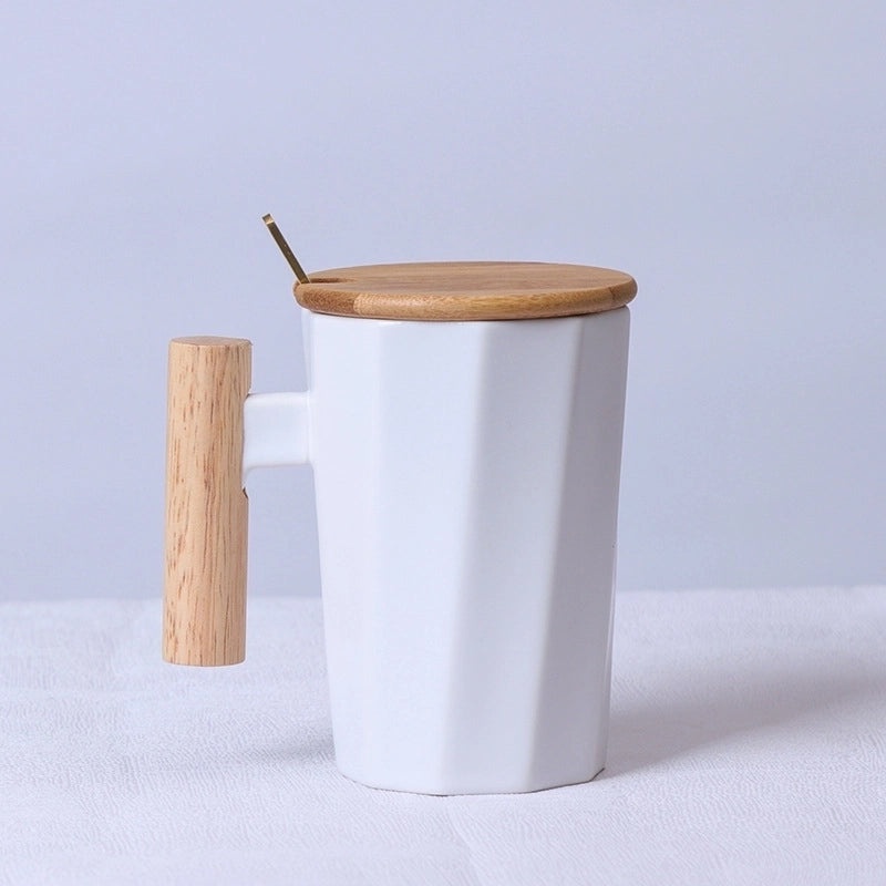 Matte Ceramic Mug with Solid Color and Wooden Handle | Home & Kitchen Drinkware