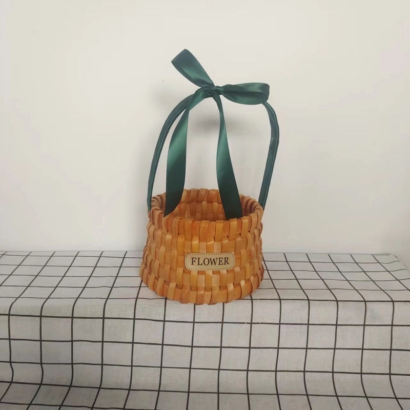 Rustic Wooden Storage Basket with Bow Knot Accent | Home Storage & Organization