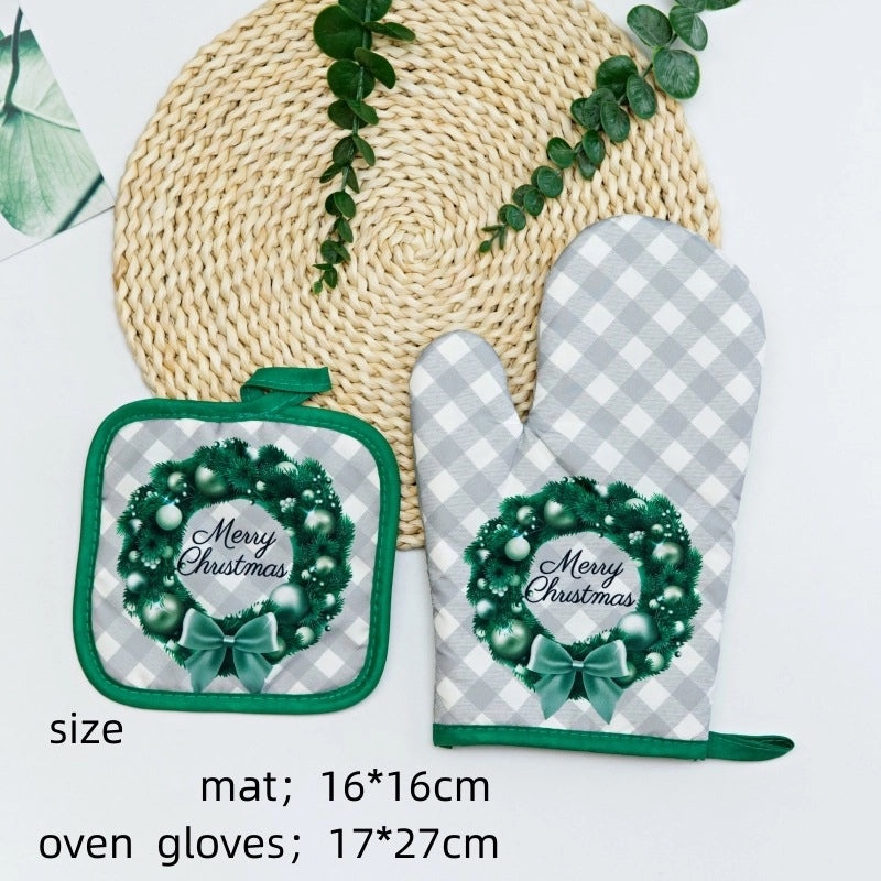 Heat Resistant Polyester Gloves with Modern Santa Claus Design|Christmas Accessories