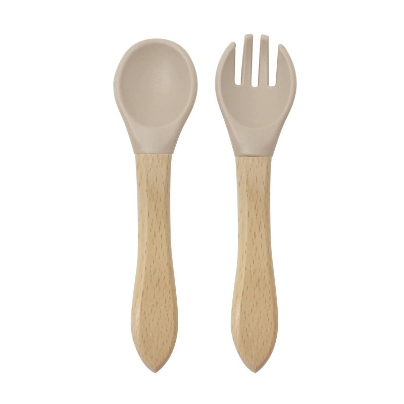 Wood and Silicone Spoon Fork Set, 2 Pieces Casual Solid Color | Kitchen Utensils & Cutlery