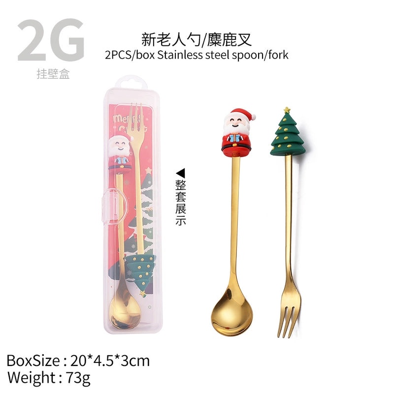 Festive Animal Santa Claus Stainless Steel Cutlery Set 2 Pieces|Kitchen & Dining Tableware