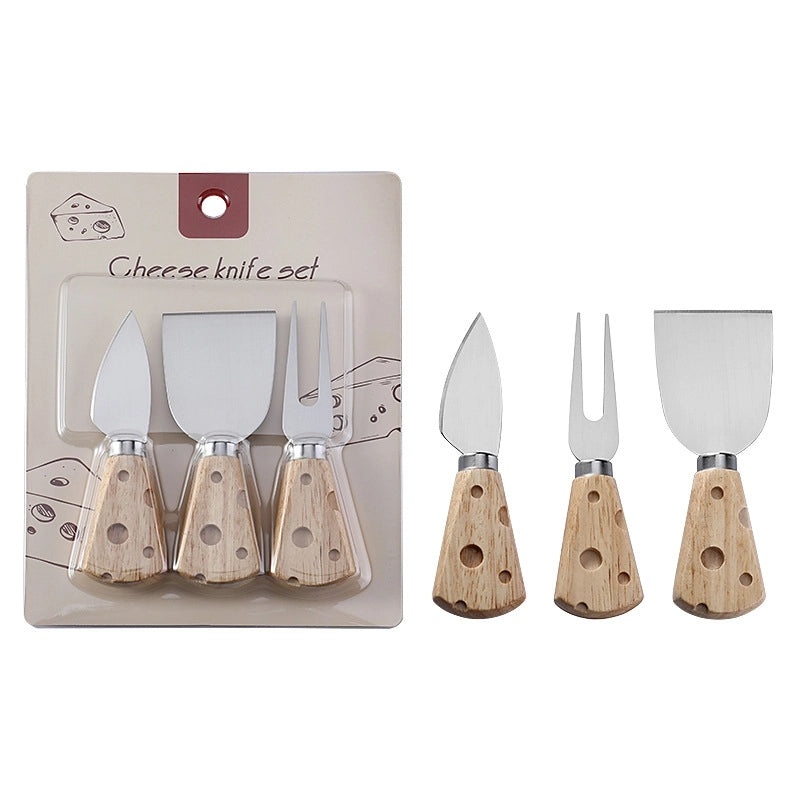Rubber Handle Wooden Cheese Knife Set with Cardboard Packaging | Kitchen & Dining Cutlery Sets