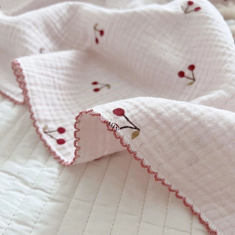Pink Cherry Pattern Soft Baby Cotton Gauze Towel Nap Blanket Bath Blanket|Baby Blankets & Towels