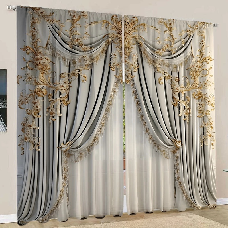 2pcs European Style 3D Digital Printed Curtains Set|Home Decor Curtains