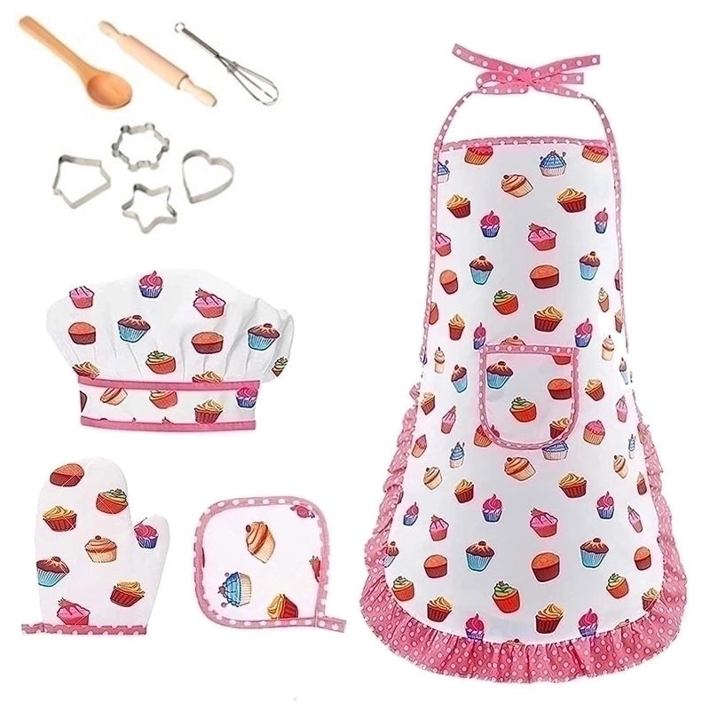 Kids Baking Apron with Cartoon Tool Set Play Kitchen Toy for Pretend Cooking|Kids & Baby > Toys > Role Play & Dress Up