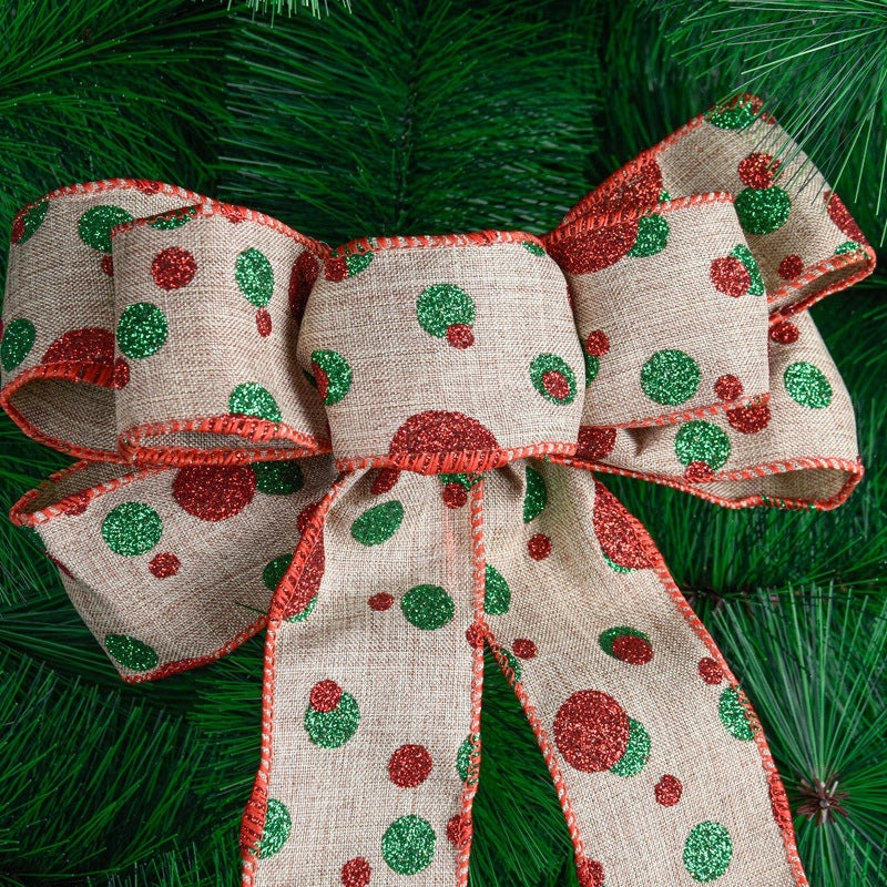 20cm Christmas Linen Bow Pendant Large Printed Bow Japanese Korean Style Holiday Decoration | Home Decor & Seasonal Decorations