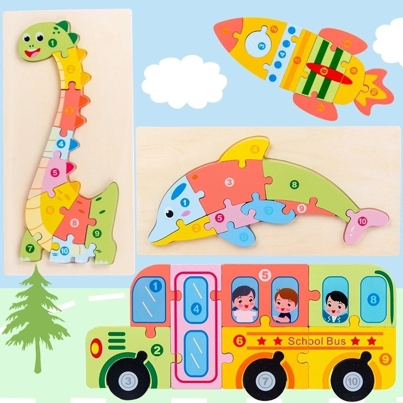 Wooden 3D Animal and Transportation Puzzle for Kids Early Learning|Children's Educational Toys