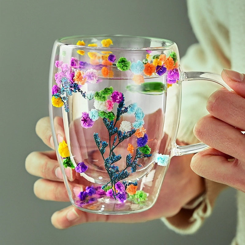 Floral Borosilicate Glass Mug for Vacation & Everyday Use | Drinkware & Mugs