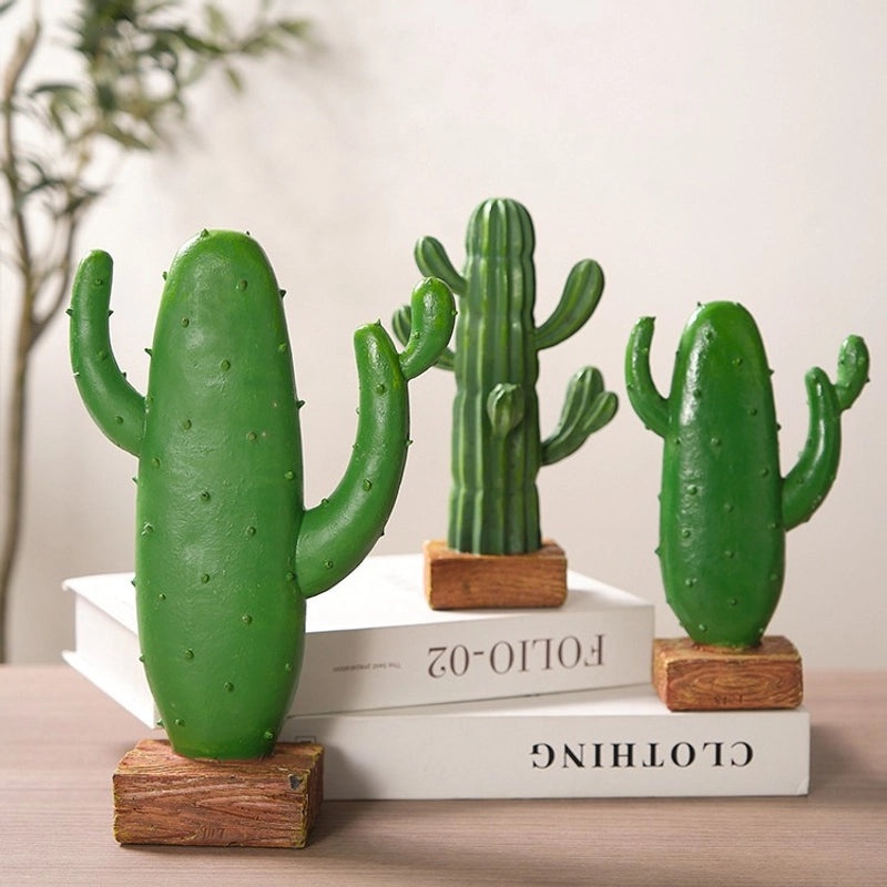 Adorable Cactus Resin Figurines for Home Decor | Artificial Plant Decorations
