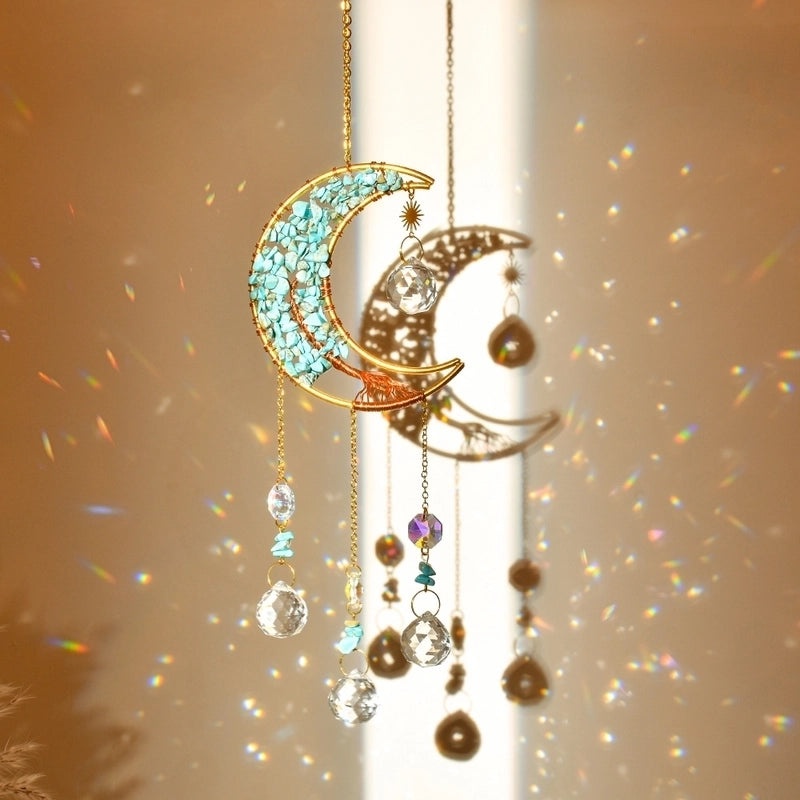 Elegant Moon and Heart Crystal Suncatcher Wind Chime for Wall Decoration|Home Decor & Wall Art