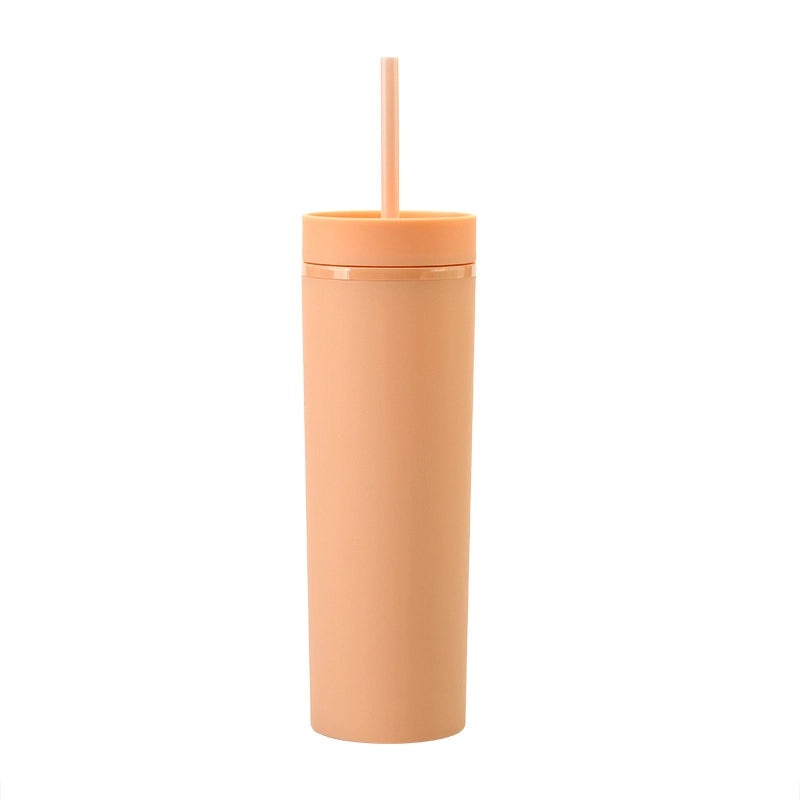 16oz Frosted Double-layer Plastic Tumbler with Straight Straw | Drinkware & Cups
