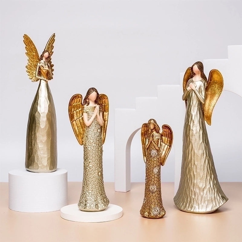 Golden Heart Angel Statue Resin Ornament | Home Decor & Collectibles