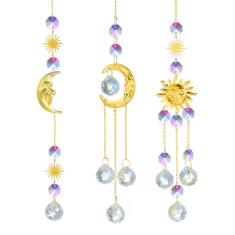 Radiant Sun and Moon Crystal Pendant Wall Hanging|Home Decor