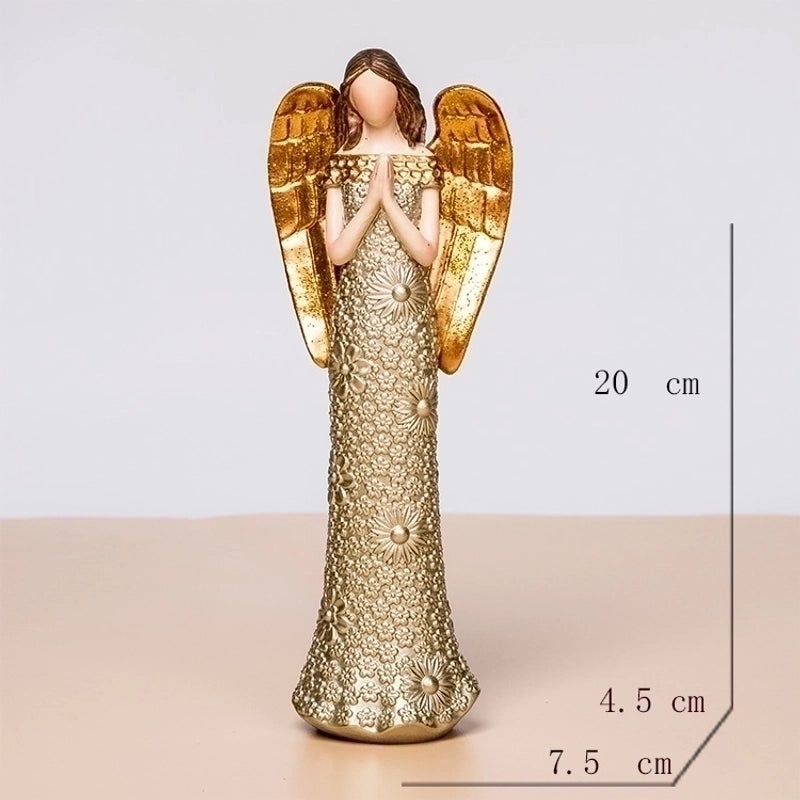 Golden Heart Angel Statue Resin Ornament | Home Decor & Collectibles