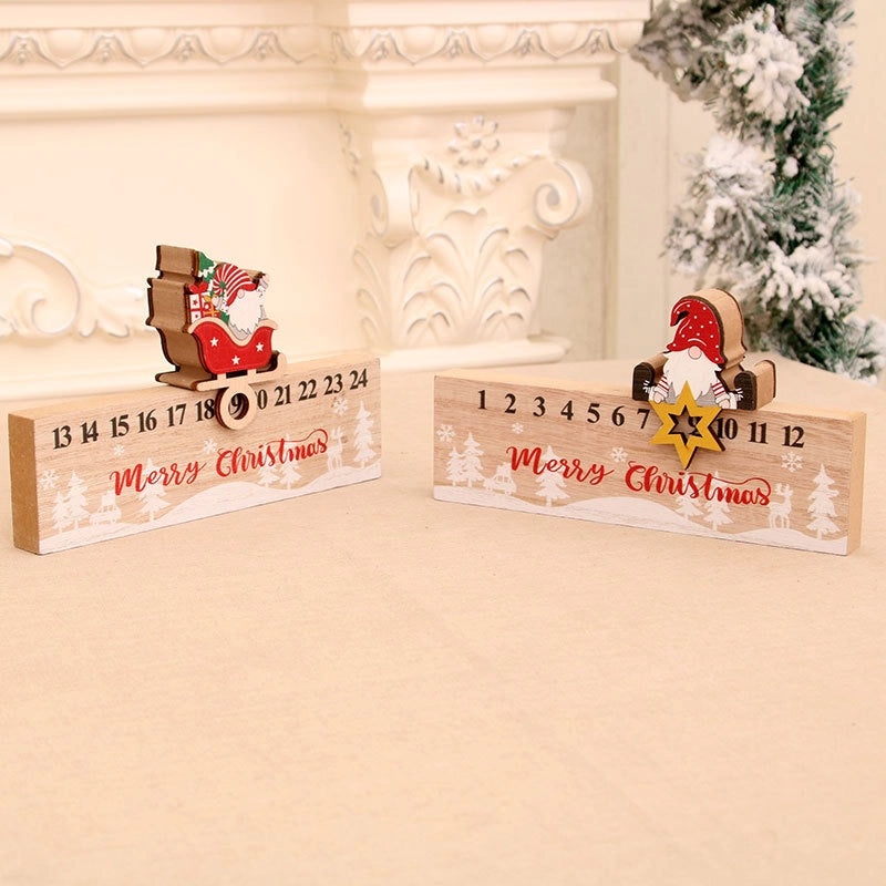 Christmas Cute Christmas Tree Santa Claus Wooden Daily Festival Ornament Calendar Decoration Table Decor|Home Holiday Decorations
