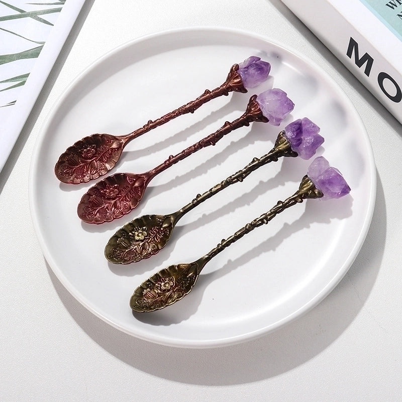 Natural Amethyst Flower Copper Spoon with Long Handle | Home Decor & Kitchen Accessories