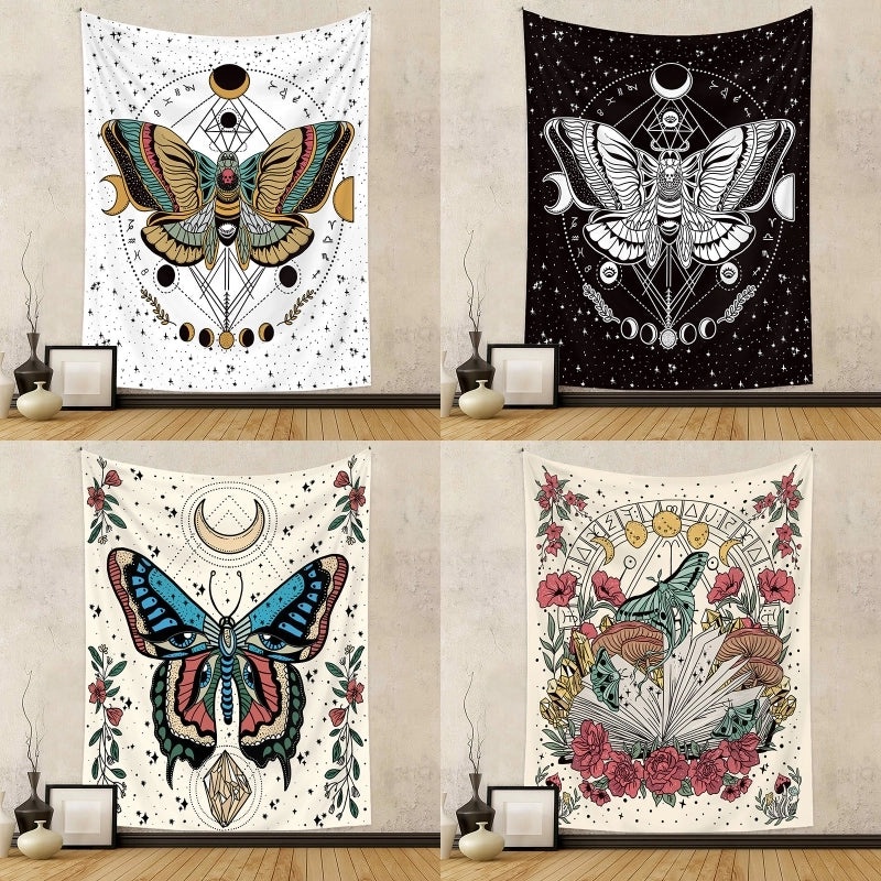 Vintage Moon Flower Butterfly Soft Polyester Plush Tapestry|Home Decor Wall Hangings