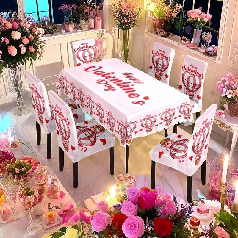 Romantic Polyester Chair Cover Pink Heart Pattern Valentine's Day Decor