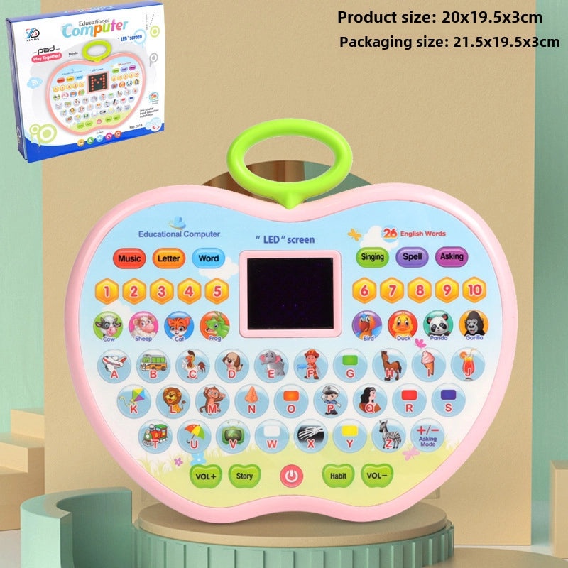 Children's LED Screen English Apple Learning Tablet with Large Storage, Reading & Story Machine Educational Toy|Early Education Toys