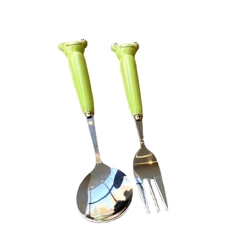 Adorable Cartoon Frog and Crocodile 430 Stainless Steel Ceramic Tableware Set | Kitchen & Dining