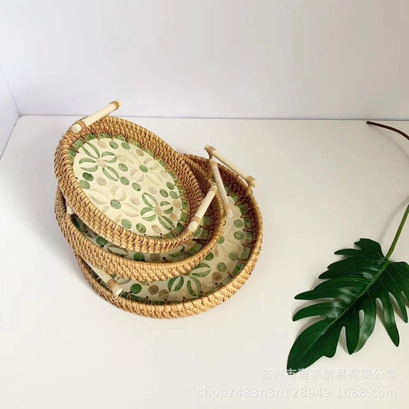 Handwoven Floral Rattan Shell Storage Basket for Casual Home Décor|Home Storage & Organization