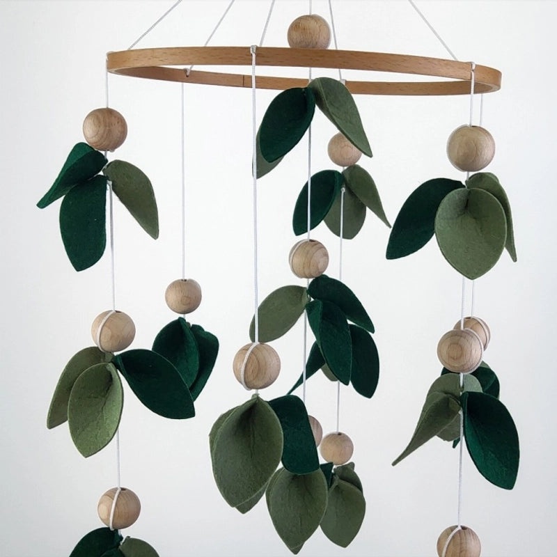 Handmade Felt Leaf Beads Bamboo Ring Wind Chime Bed Bell for Newborn Infant Kids Room Decor | Baby Room Decorations