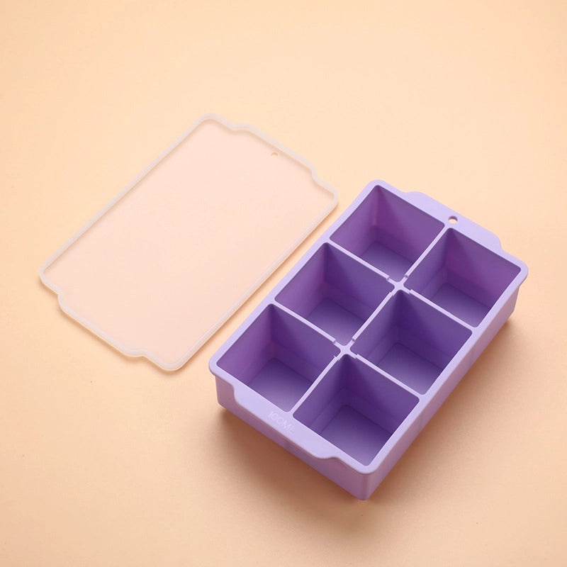 Large Silicone Ice Cube Tray with Lid 6-Slot Quick Freeze Square Mold for Home Use|Kitchen & Dining Accessories