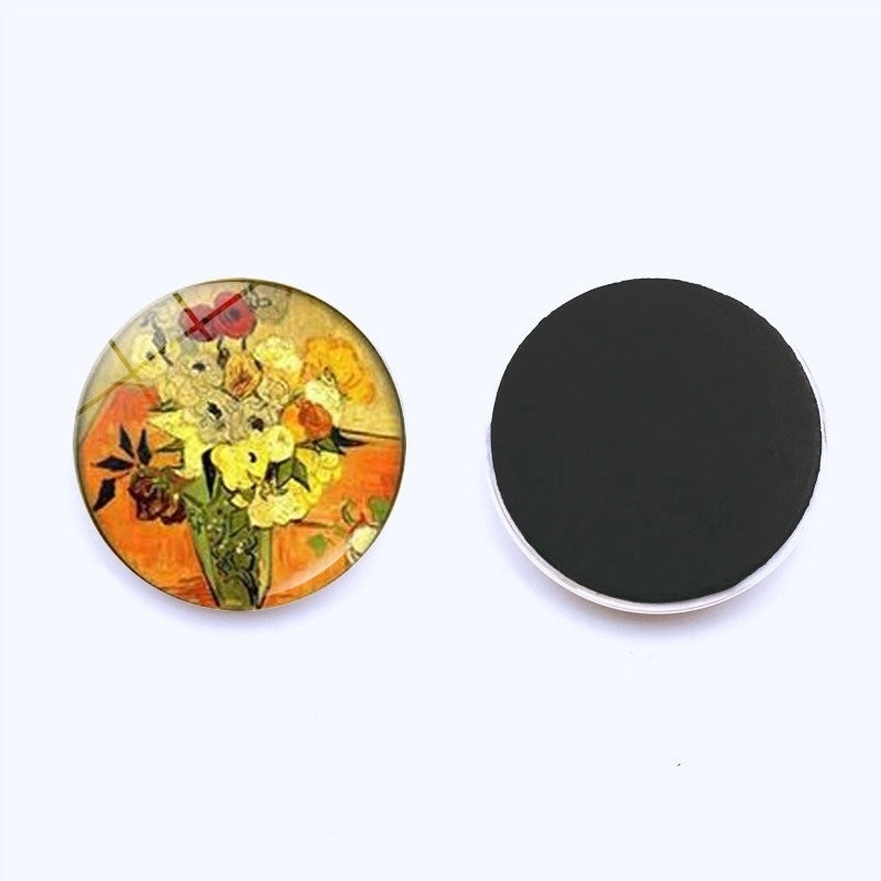 Van Gogh Starry Night Crystal Glass Refrigerator Magnets 25mm Creative Home Decor Stickers|Home & Kitchen Accessories