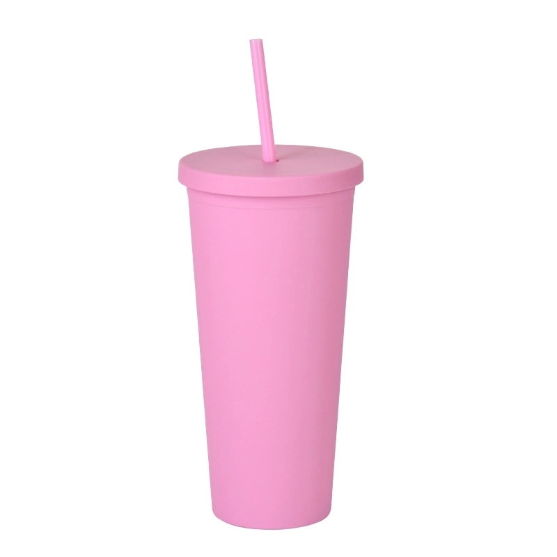 24oz Double-layer Frosted Plastic Straw Cup with Lid | Drinkware & Tumblers