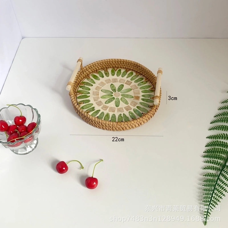 Handwoven Floral Rattan Shell Storage Basket for Casual Home Décor|Home Storage & Organization