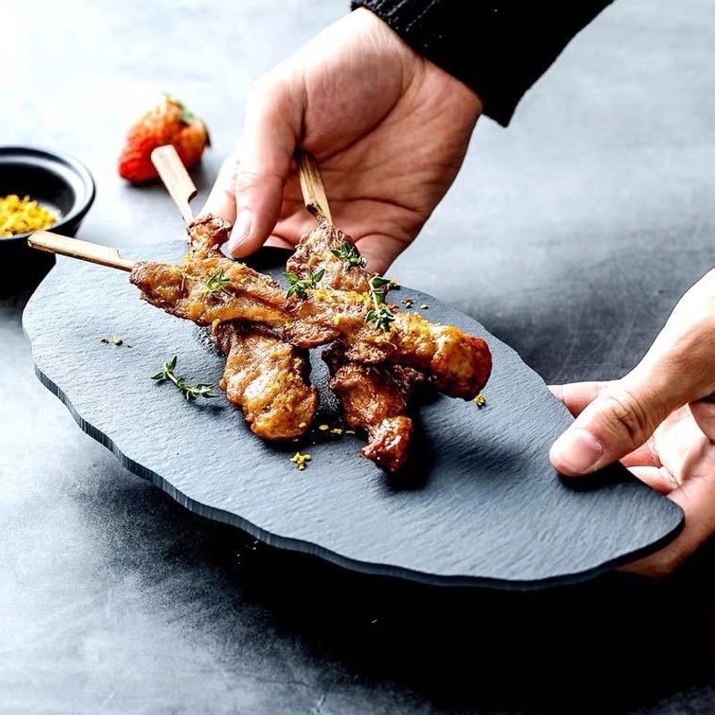 Japanese-Korean Style Black Slate Dinner Plate for Sushi Dessert Western Food Steak | Dinnerware & Plates