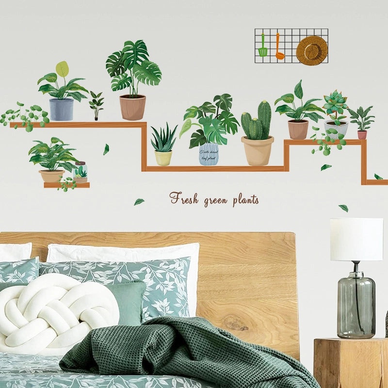 Nordic Style Fresh Potted Plant Wall Sticker for Living Room Bedroom Self-Adhesive Removable Decorative Background Fx-c57|Home Decor Wall Sticker